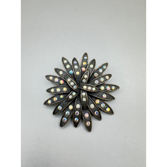 Vintage Sea Urchin Aurora Borealis Bronze Tone Brooch - Picture 3 of 8